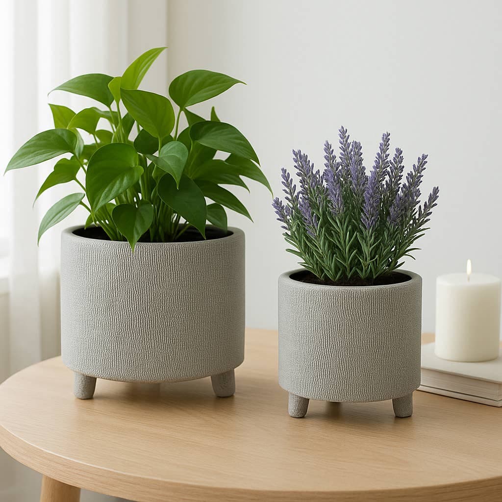 LUX Collection: Footed Scratched Planter Pots - Silver 6"