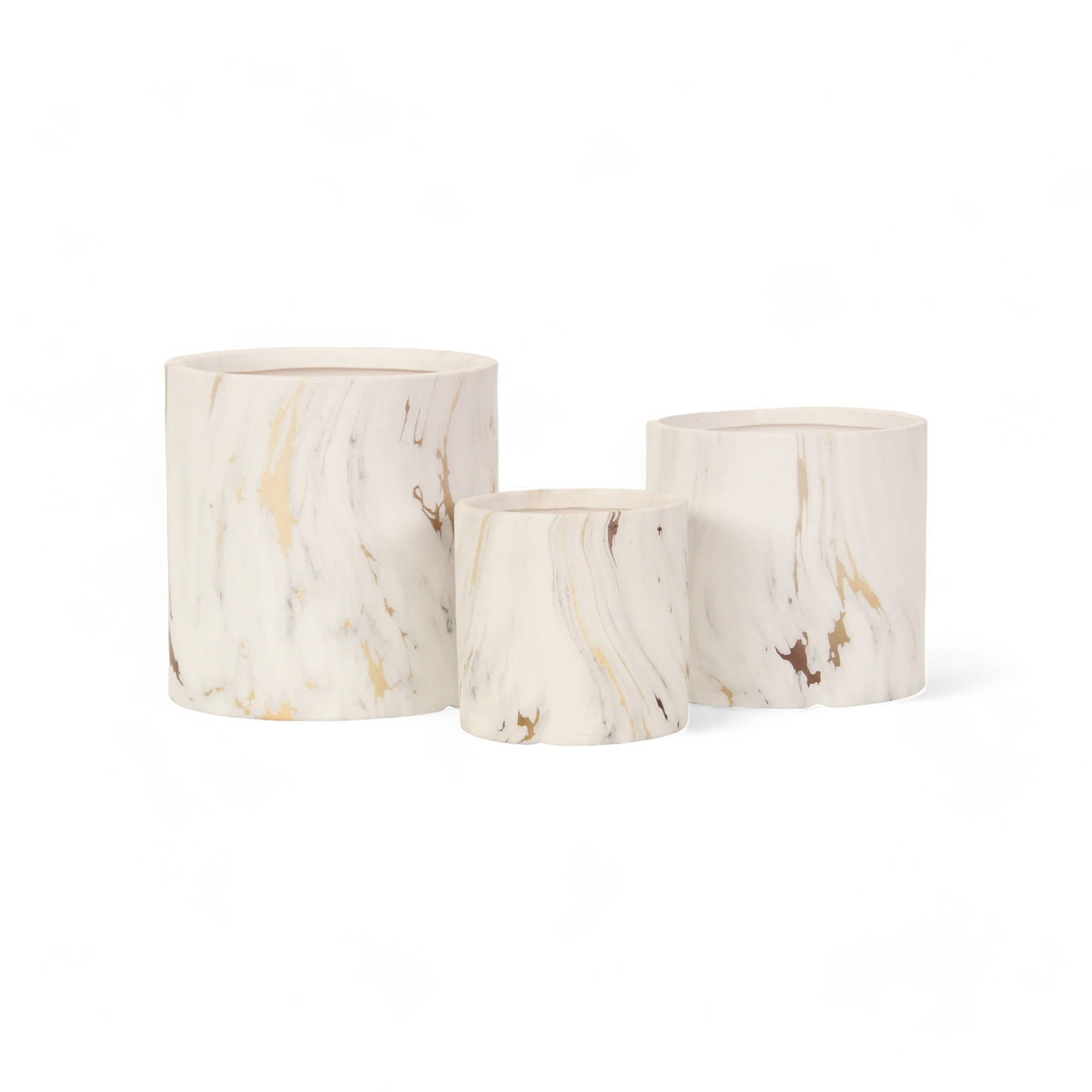Gold Flecked Marble Pattern Ceramic Plant Pot | White