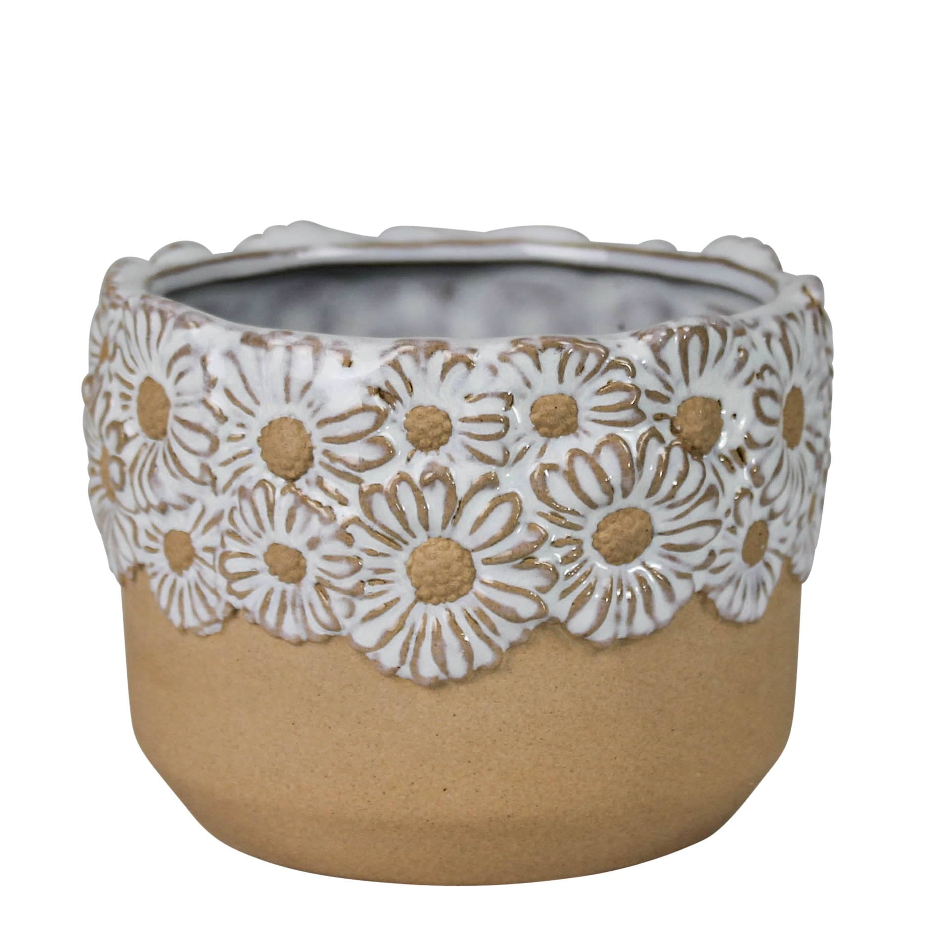 Daisy Rim Cachepot, Ceramic - 5”