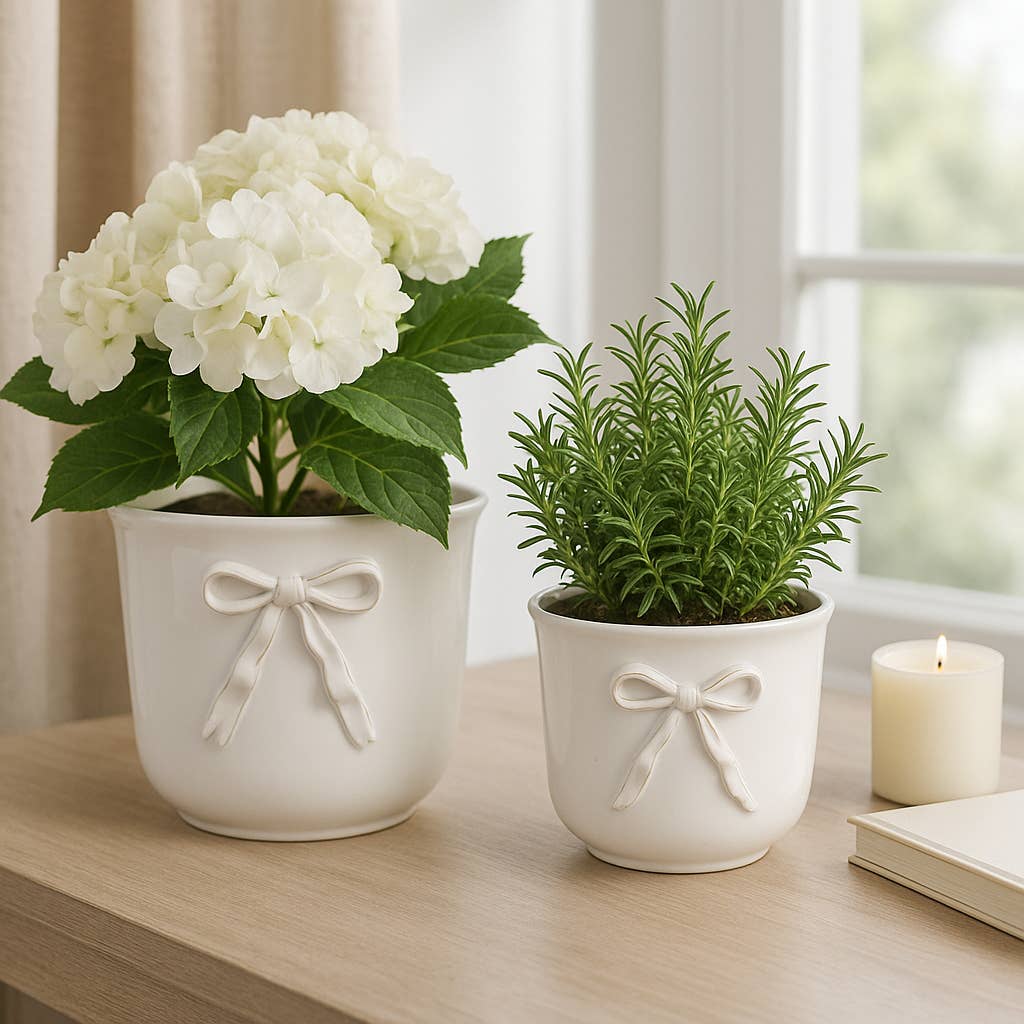 LUX Collection: Ceramic Pretty Bow Planters - White 9"