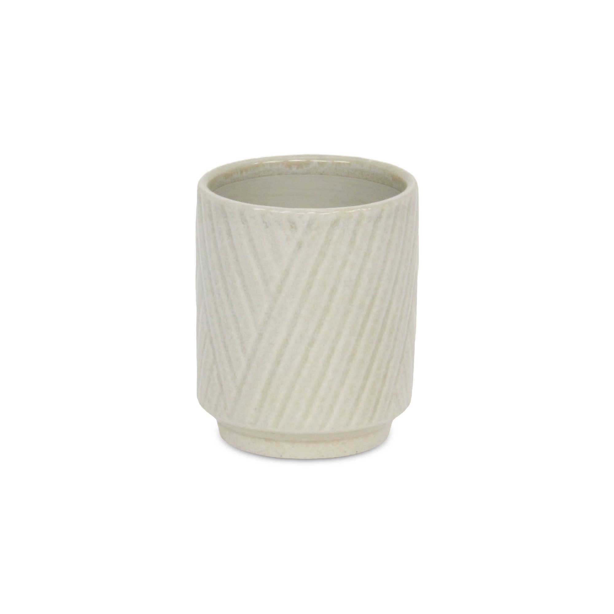 Parlora Crossed Diagonal Pattern Ceramic Pot - White 6"