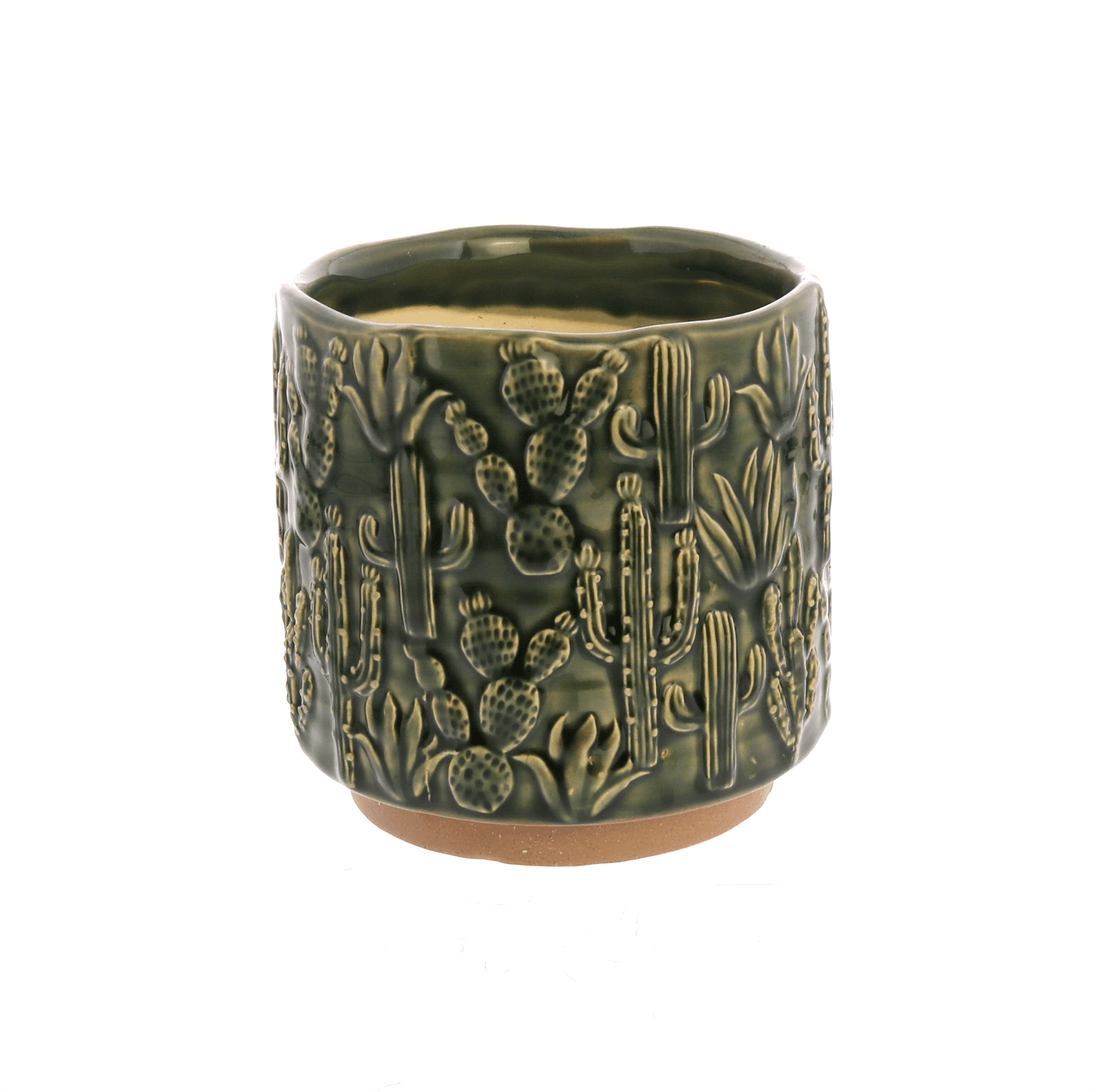 Cactus Motif Cachepot, Ceramic Green 5"