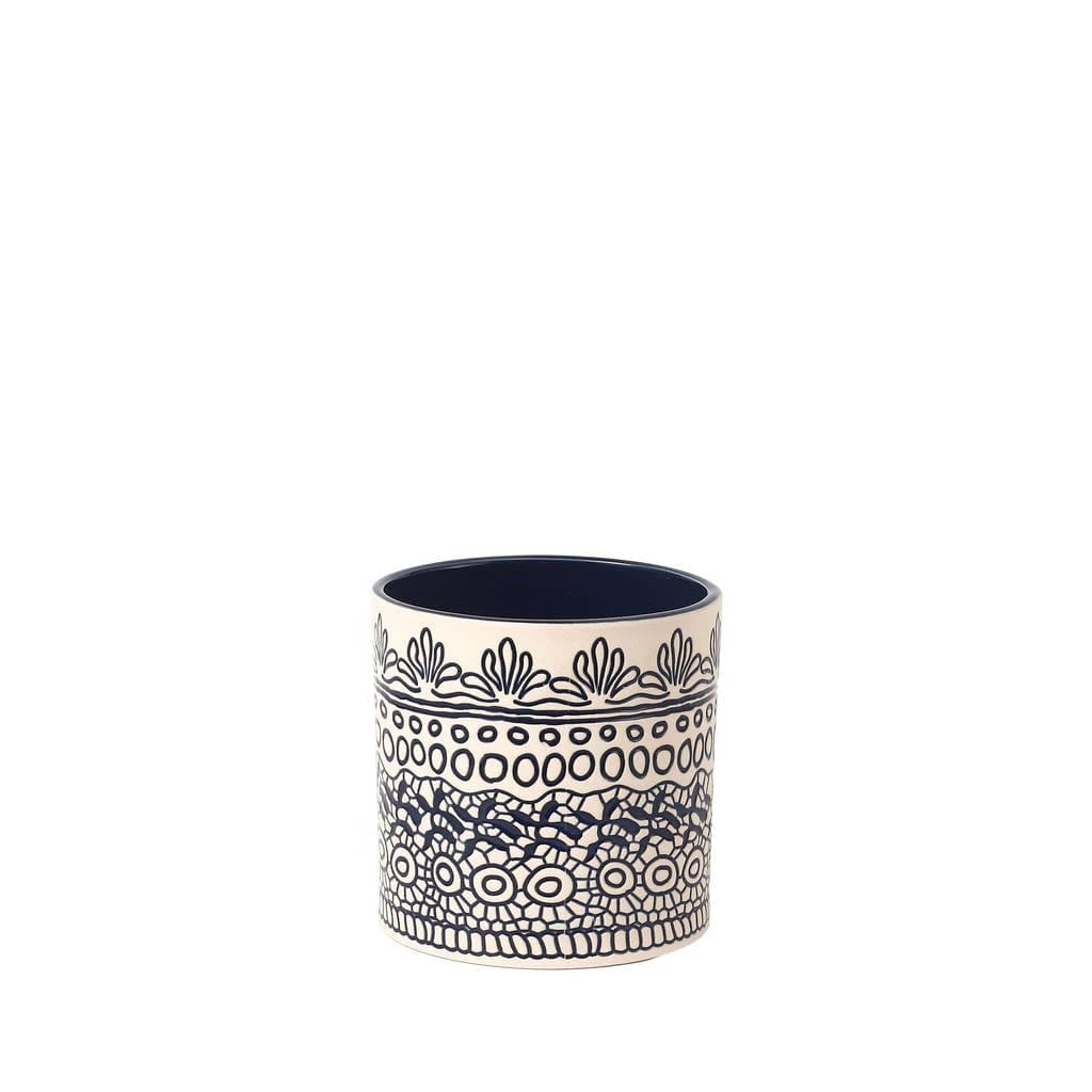 LUX Pola pot round white, blue - 5.75x5.75"