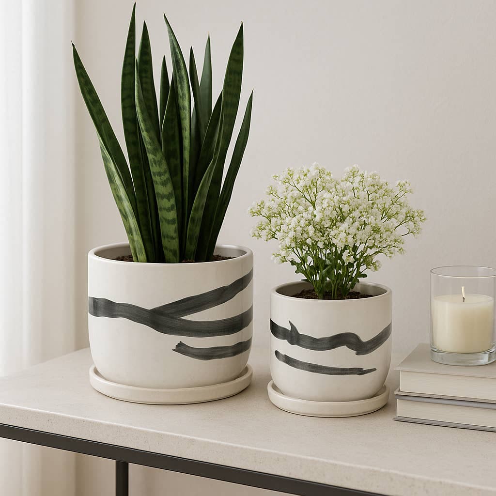 Ceramic Streak Saucer Planters - White, 5"