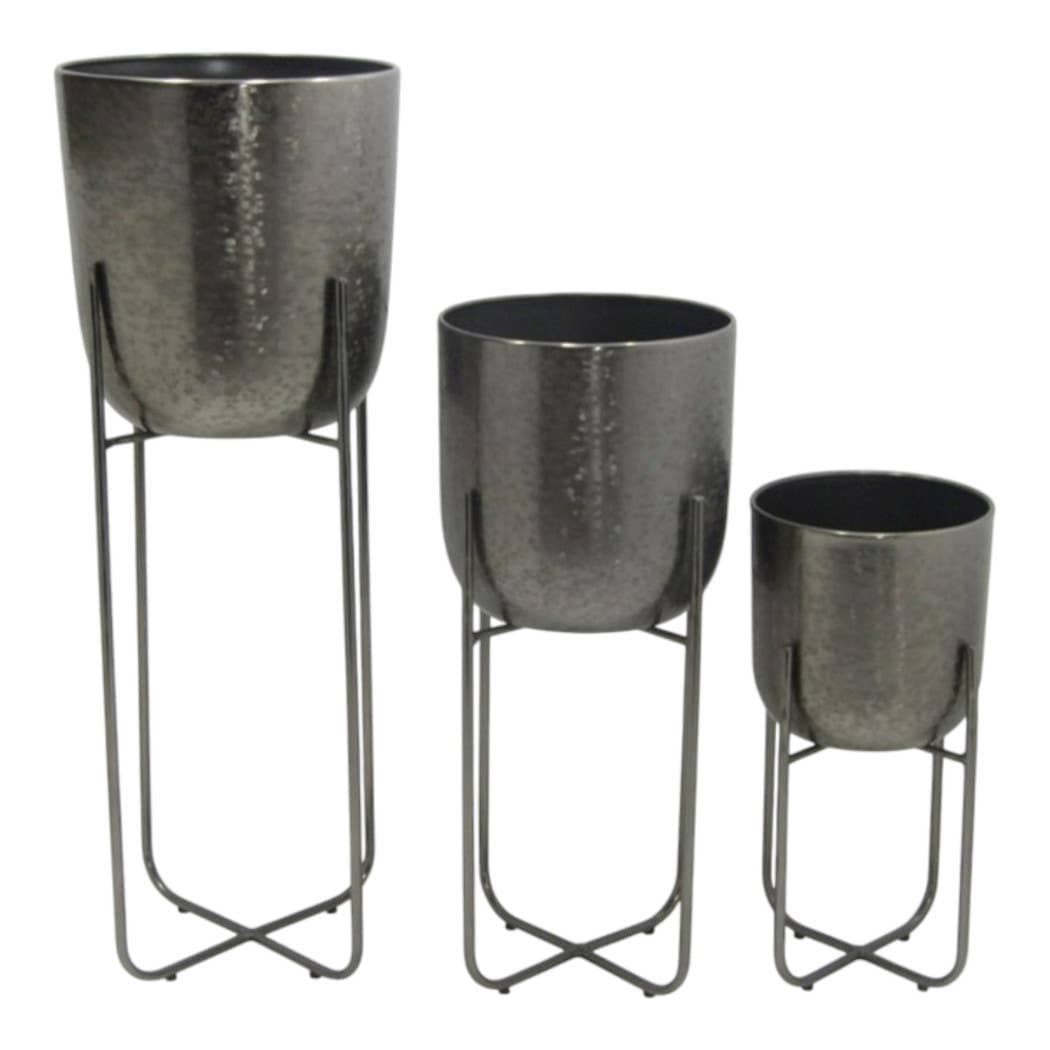 Metal Etched Stand Planter - Black 7"