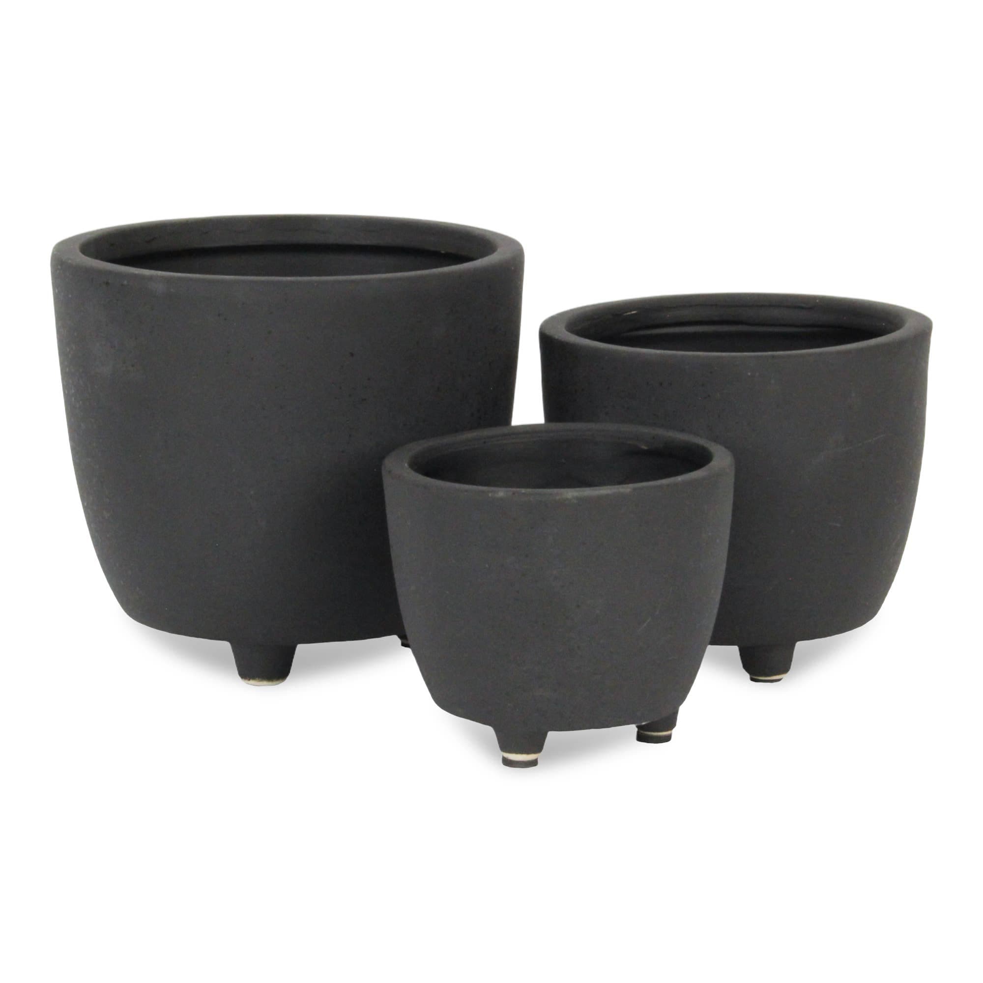 Large Parlo Raised Textured Round Ceramic Pot - Dark Gray
