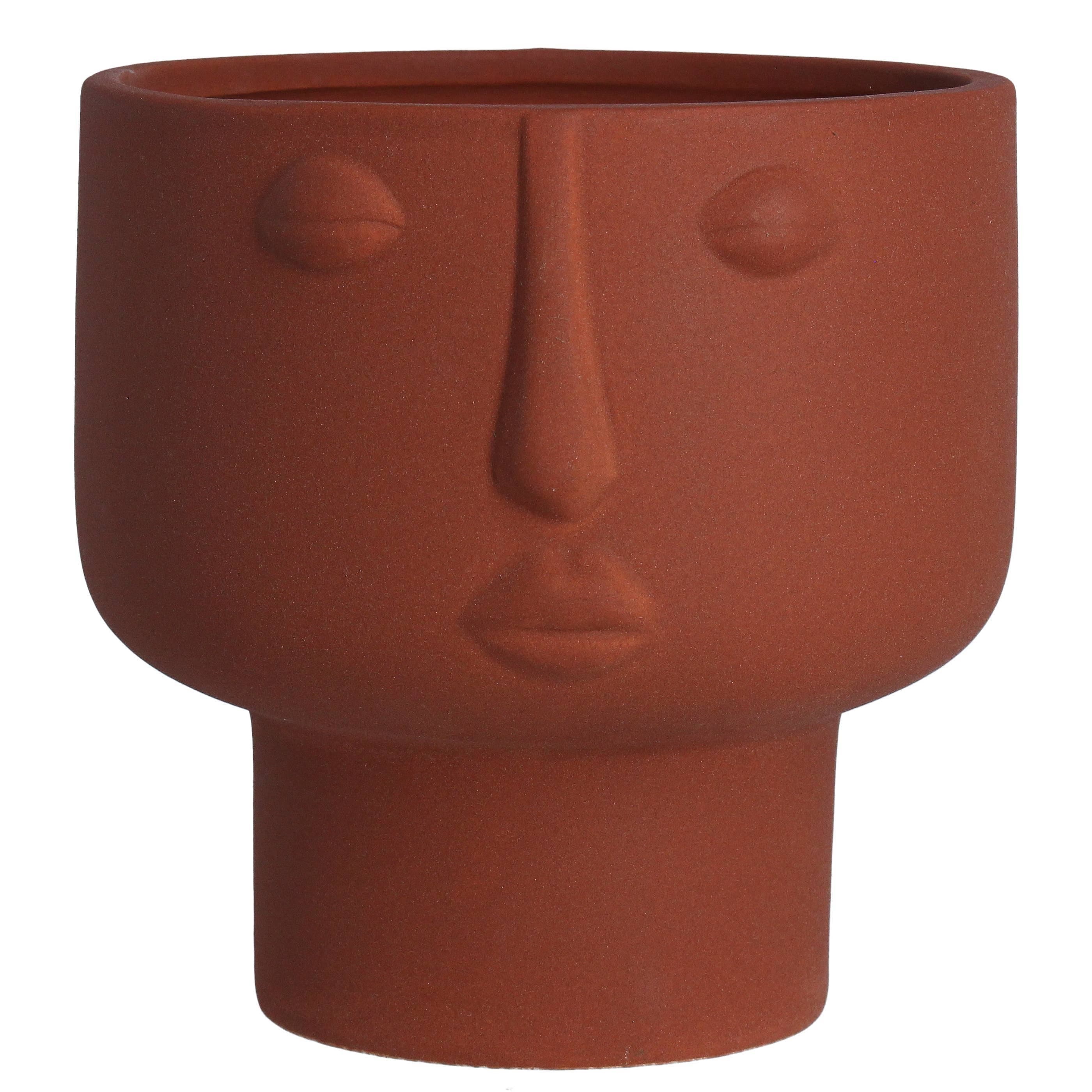 GE32099:Terracotta Face Pot Cover Ornament, Small 6x6x6in
