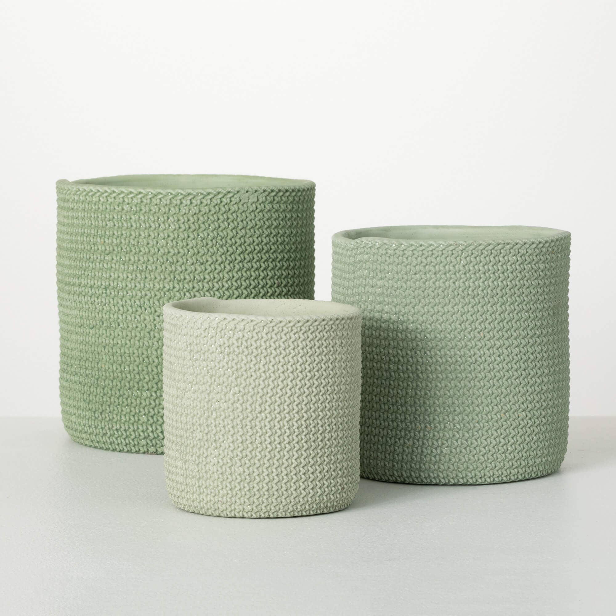 WOVEN-TEXTURED CEMENT POTS 9"