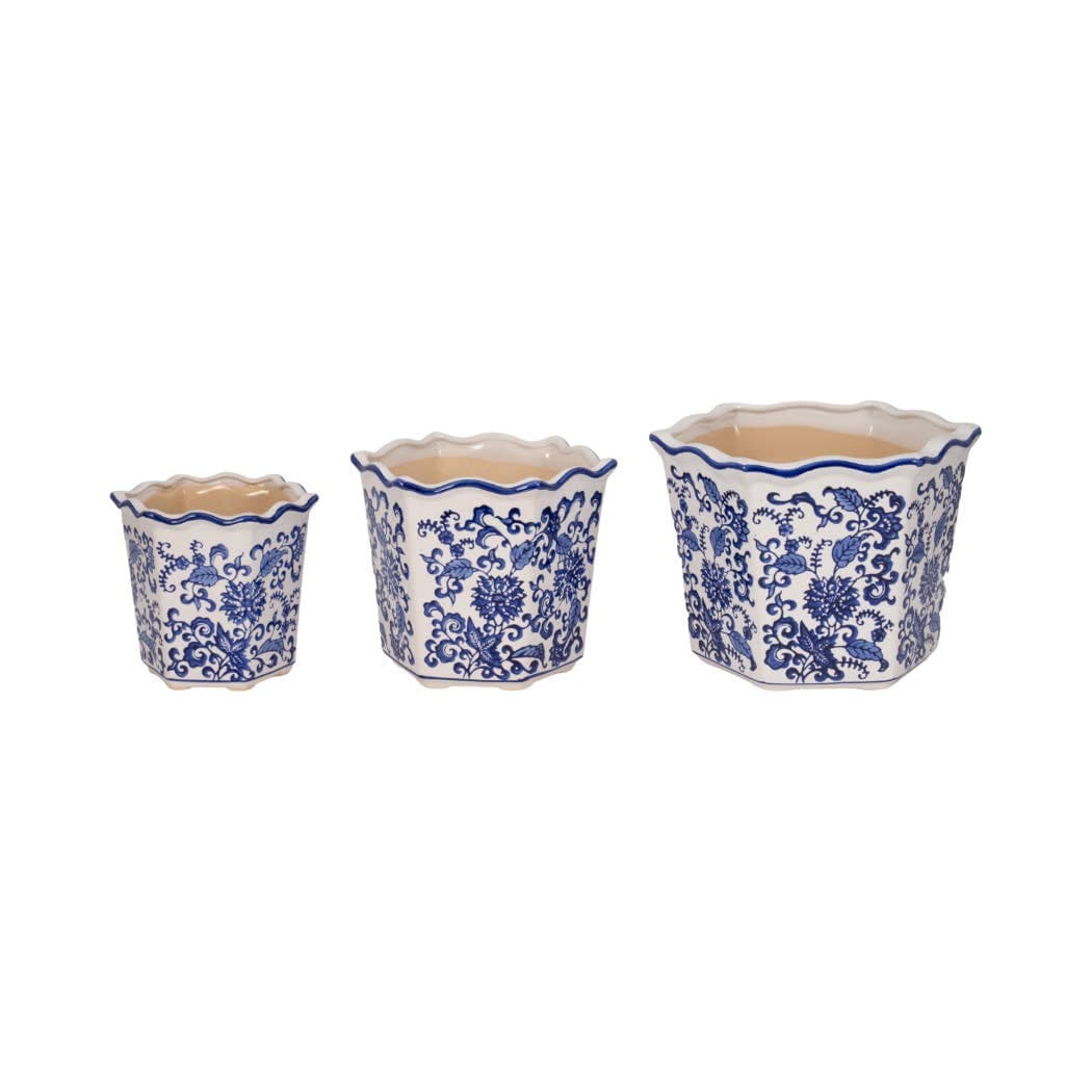 Blue & White 10" Chinoiserie Dahlia Planter