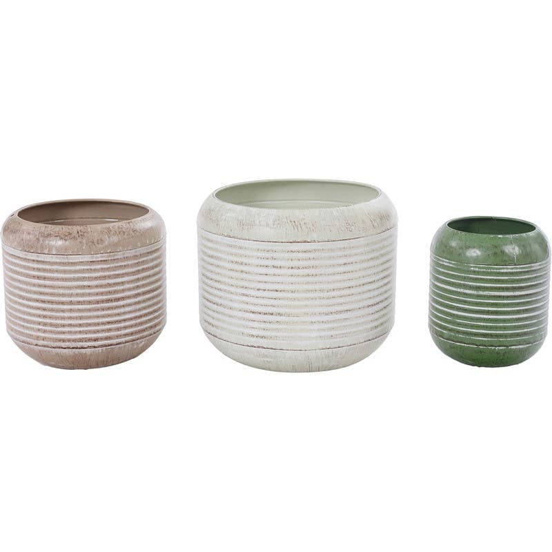 Metal Round Ribbed Planter Large(White)