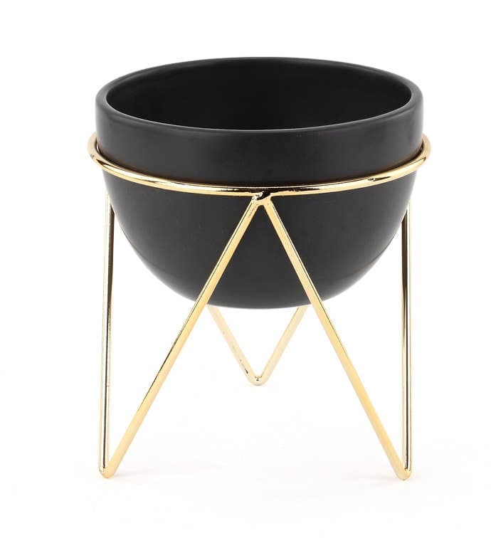 Black Bowl w/ Gold Stand Planter Item # 22133