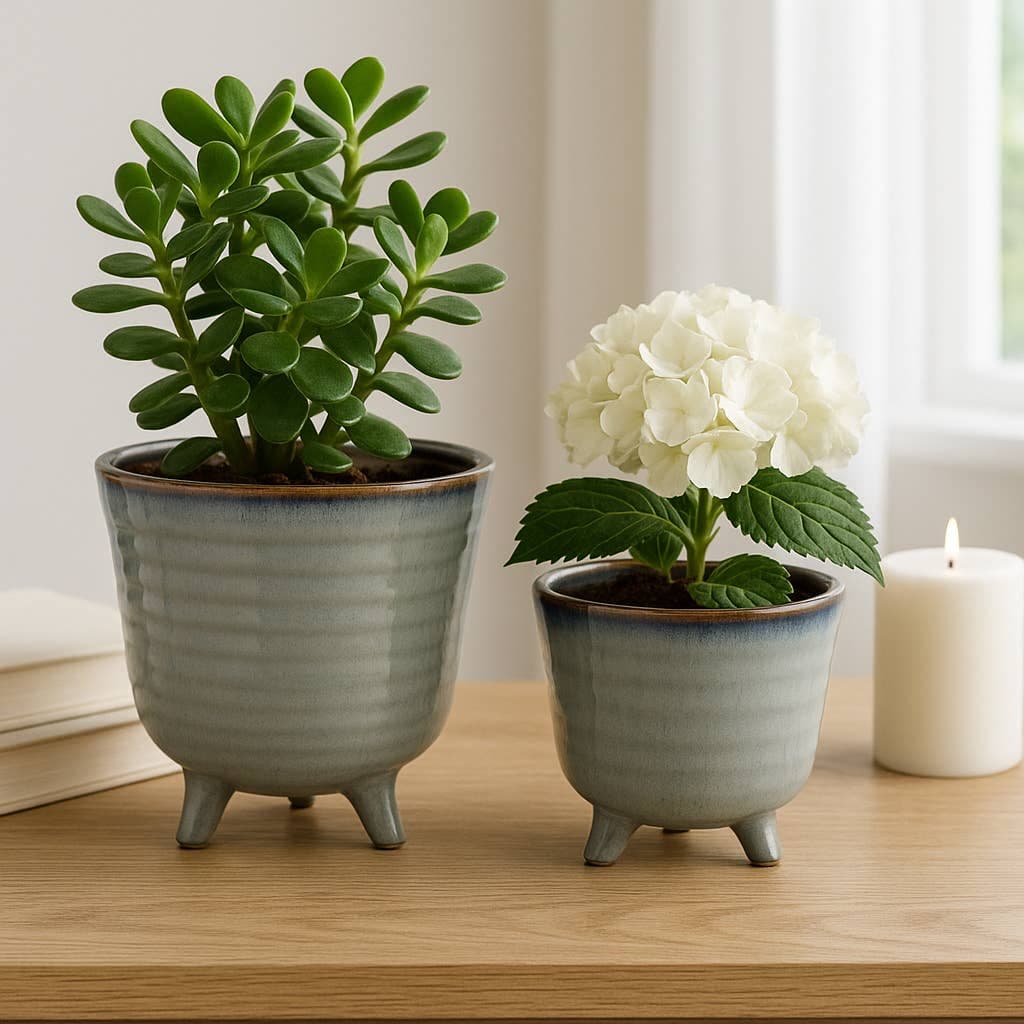 Ceramic Tripod Footed Planters - Blue, 7"