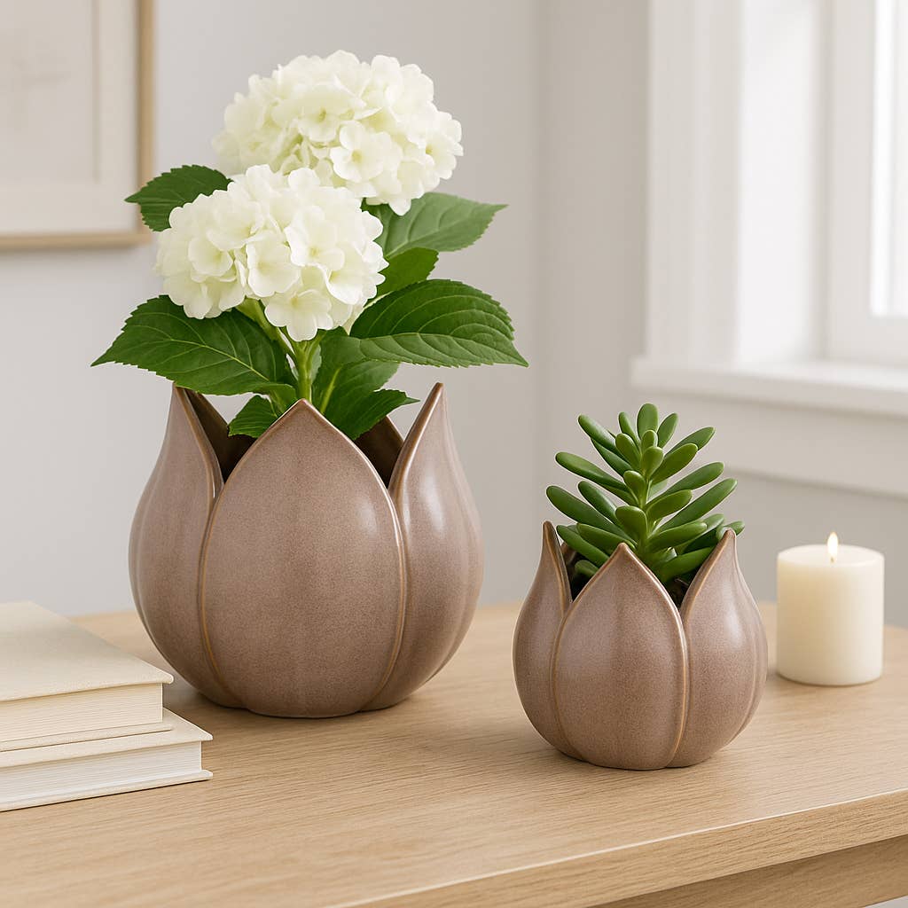 Planters - Purple Ceramic Sculpted Petal, 5"
