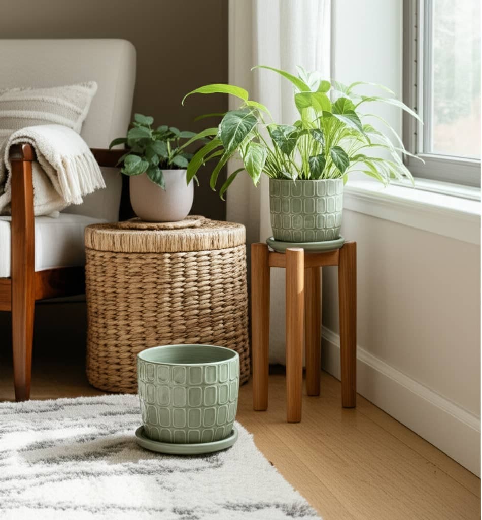 Sage Green 6" Ceramic Squoval Saucer Planter