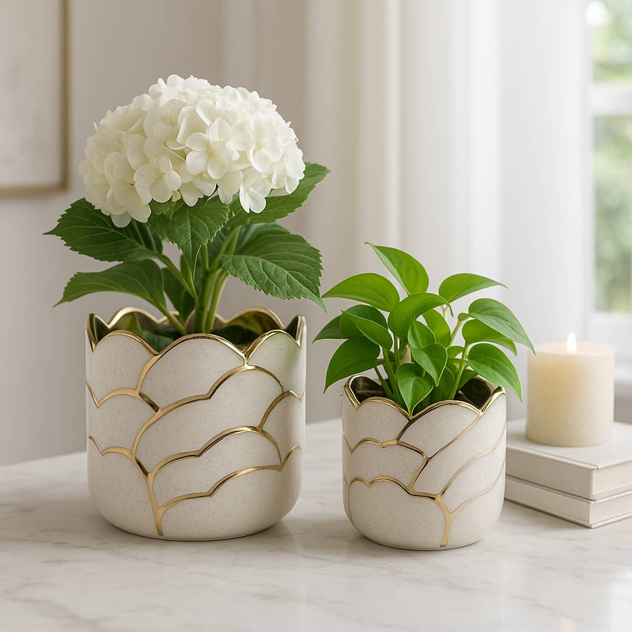 Ceramic Cloud Shape Round Planters - Ivory 7"