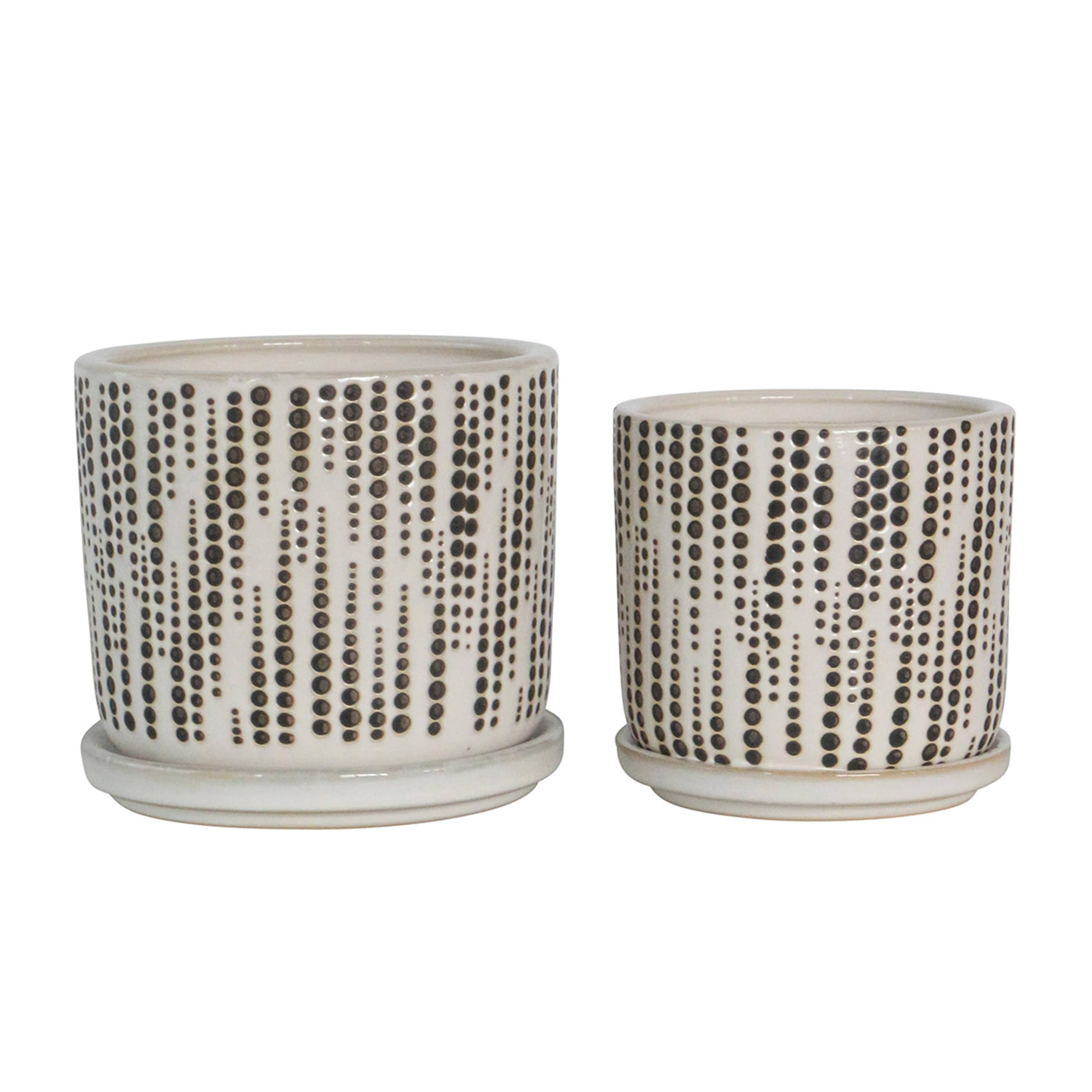 Ceramic Dotted Saucer Planters - Ivory, 5"