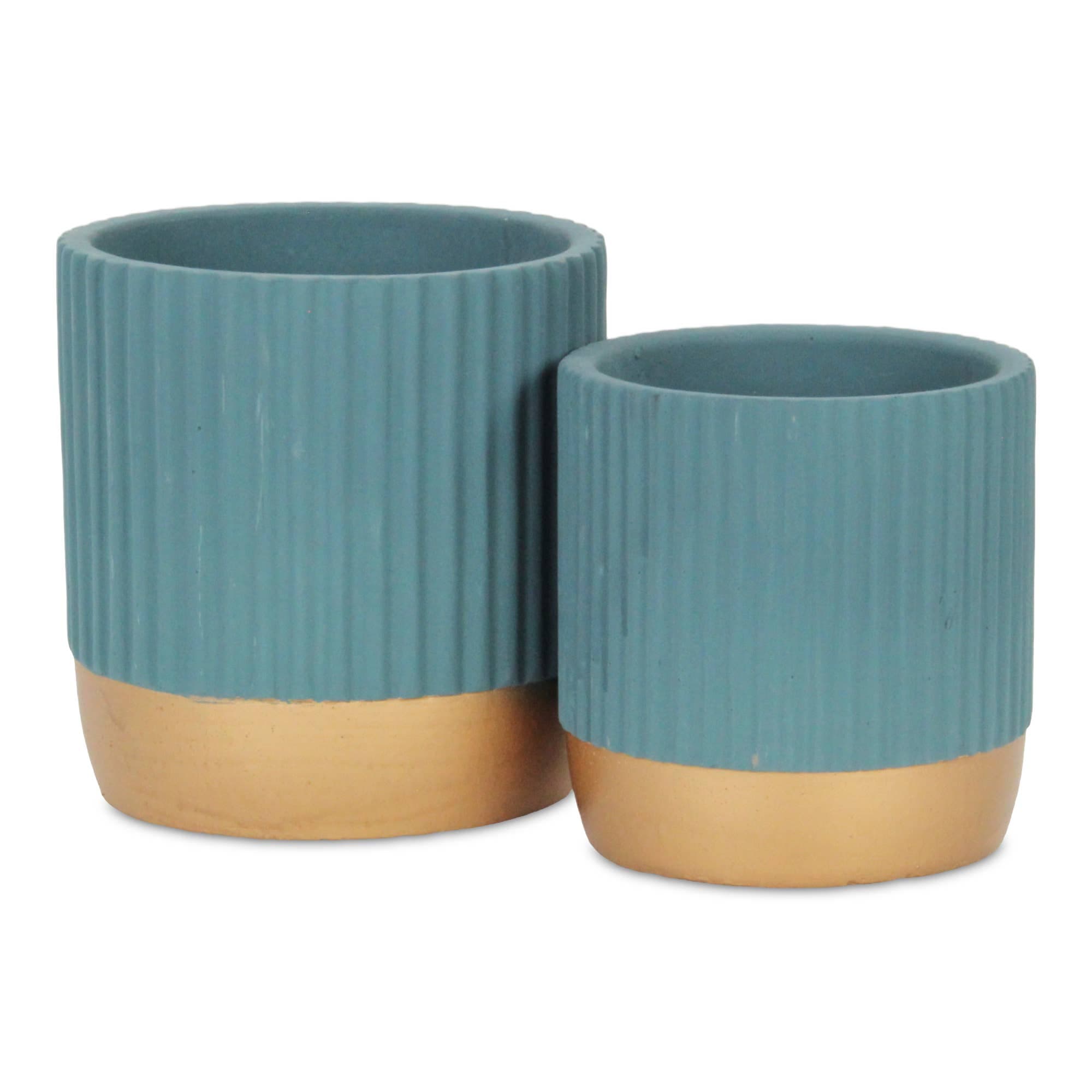 Aurone Round Ceramic Pot with Gold Finished Base - Blue
