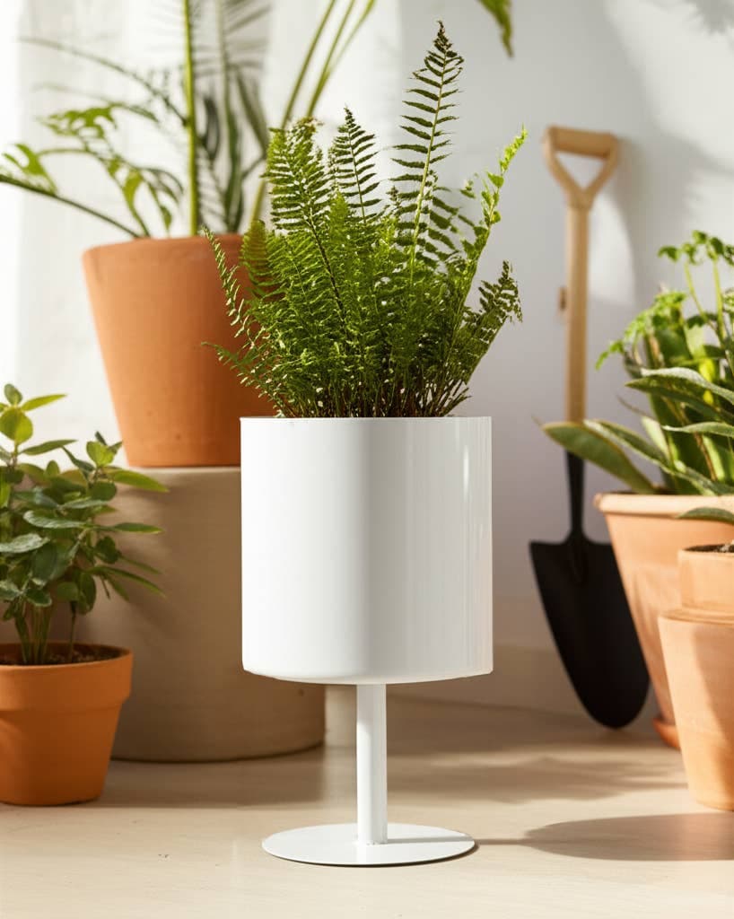 Metal Cylinder Flat Round Base Planter - White, 6"