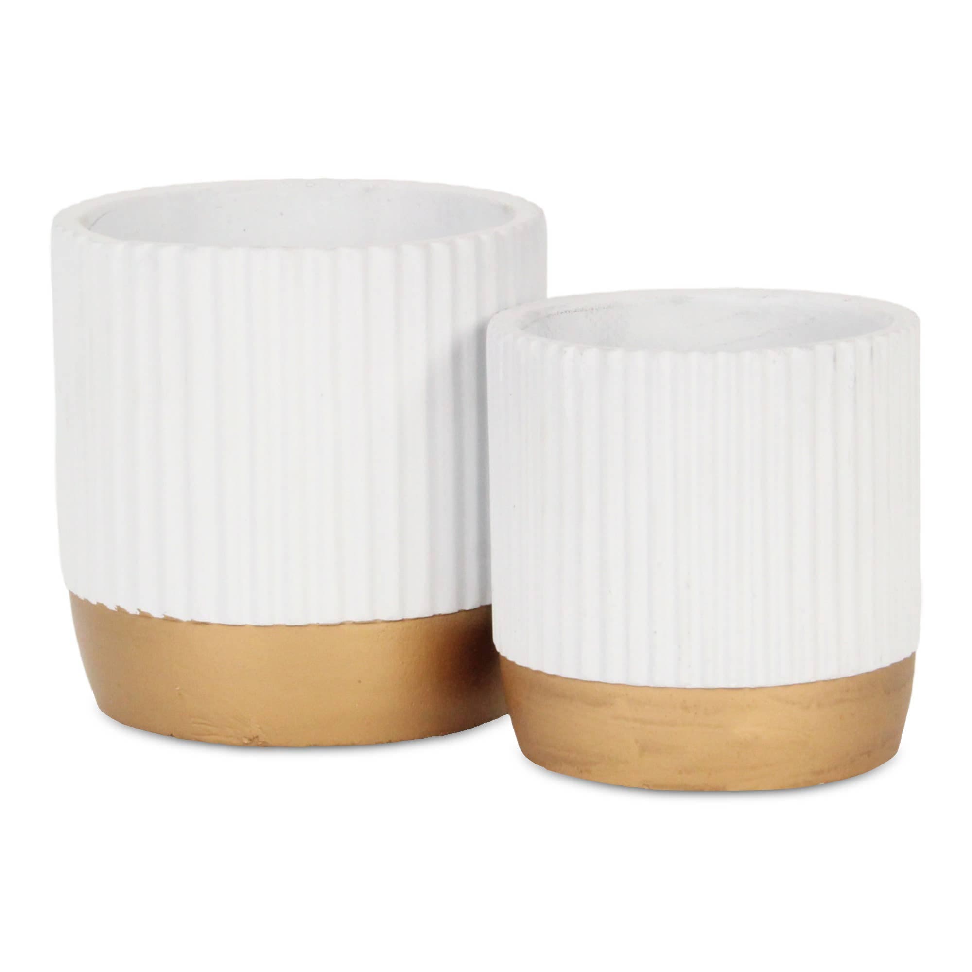 Aurone Round Ceramic Pot with Gold Finished Base - White