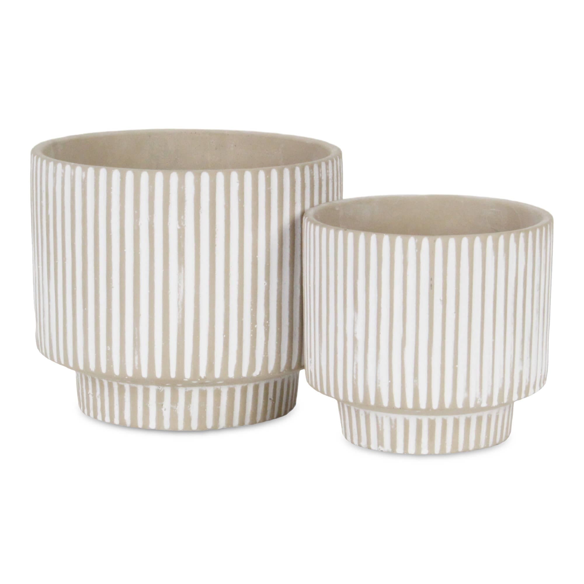 Triani Round Lined Pattern Band Pattern Ceramic Pot - Gray